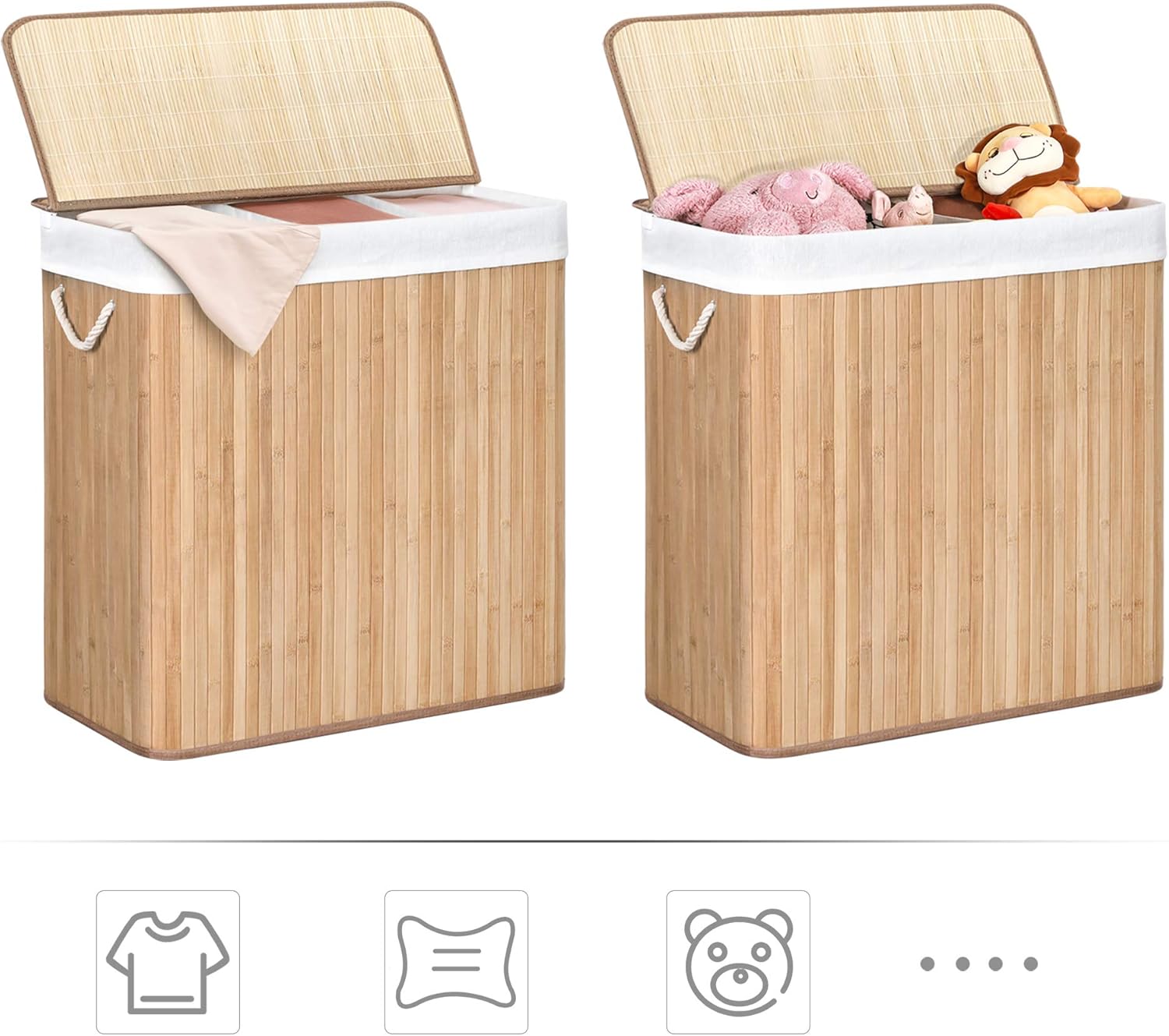 Songmics Panier À Linge À 3 Compartiments, Avec Couvercle Et Poignées, Corbeille À Linge 150l - 4