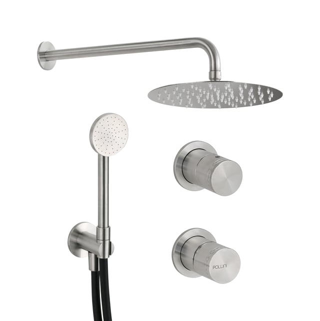 Kit doccia completo con miscelatore meccanico e deviatore 2 vie in acciaio inox maniglia luxury Pollini Oud 25235I - Acciaio Inox