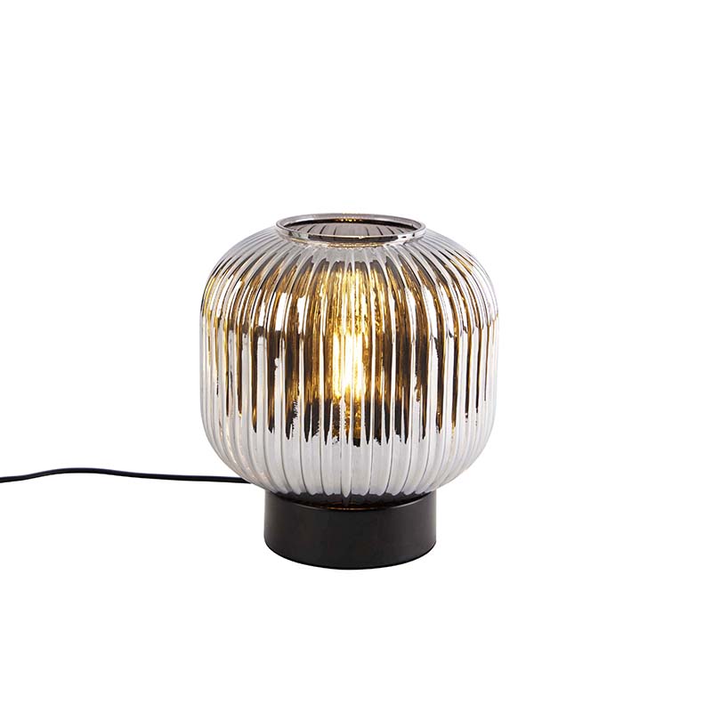 Lampa stołowa art deco czarna z dymionym szkłem - Karel