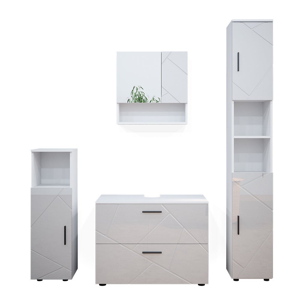 Meuble De Rangement Salle De Bain Irma Vicco - Colonne Haute Chêne/Blanc Brillant 30x192 Cm Avec Portes Et Étagères