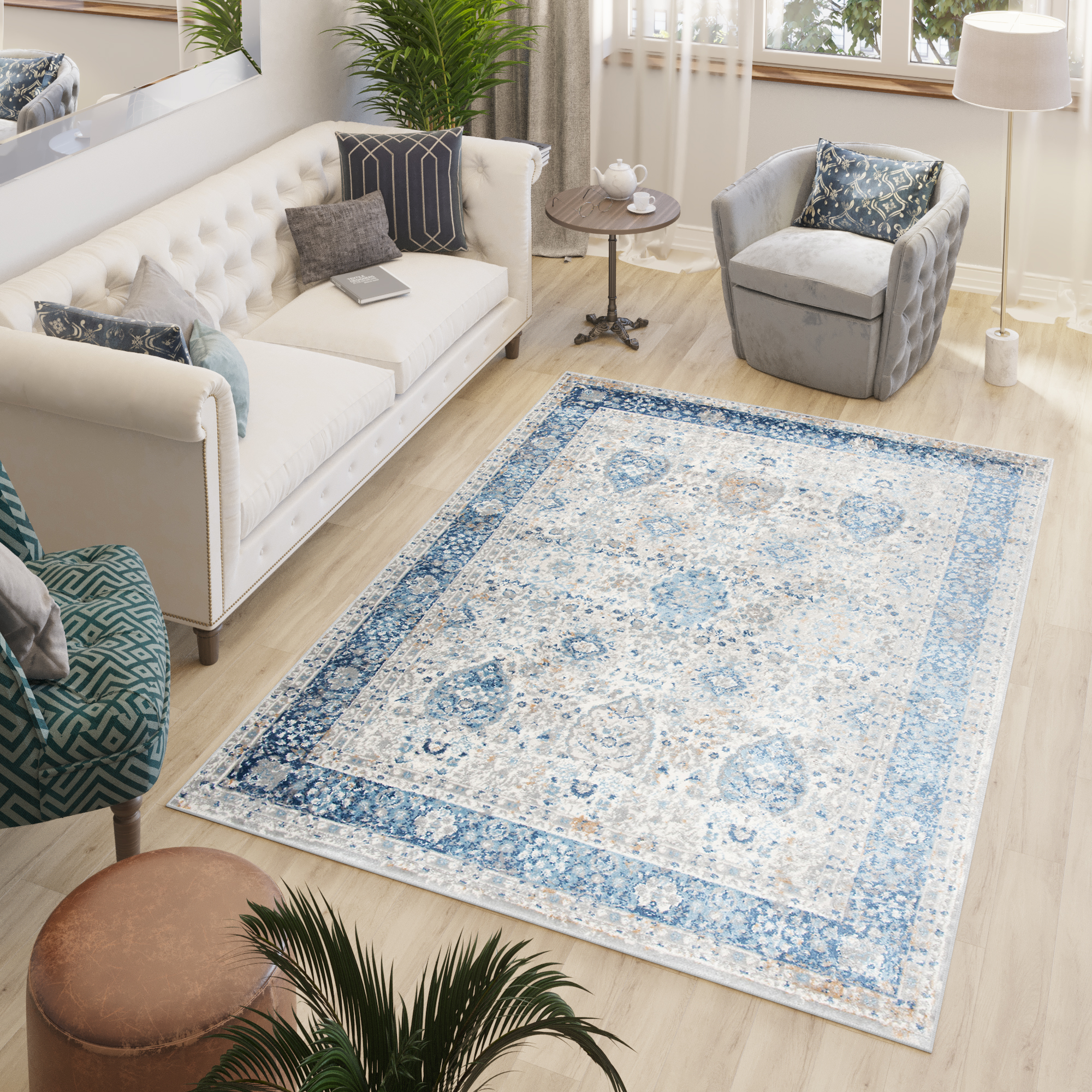 Tapiso valley alfombra para salón habitación cuarto vintage azul gris miel suave 160x220
