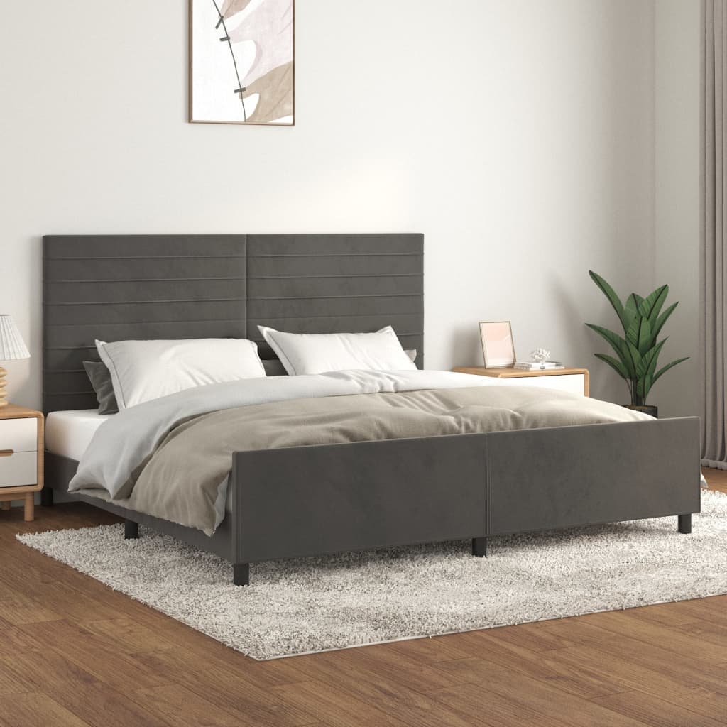 Cadre de lit sans matelas velours gris foncé 200x200 cm — COMFORTXL - 2