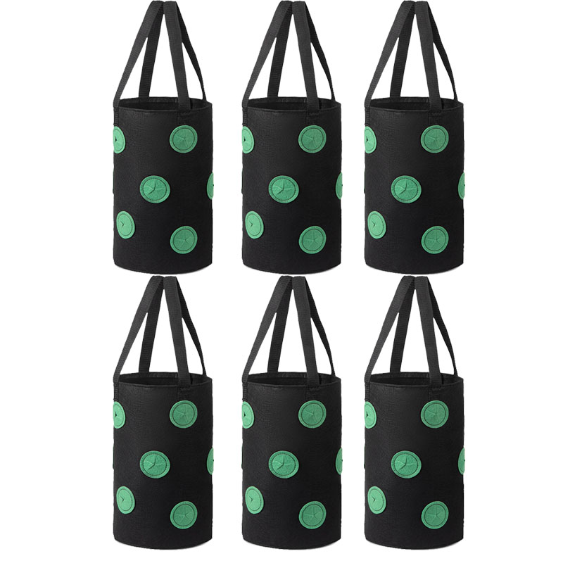 Wiszący kwietnik na rośliny z 12 otworami, torba do uprawy roślin, wielootworowy kosz do uprawy roślin (czarny z zielonymi kropkami)