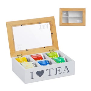 Scatola Da Tè In Bambù - 10 Scomparti Con Coperchio Trasparente | Conservazione Aroma - Foto 9