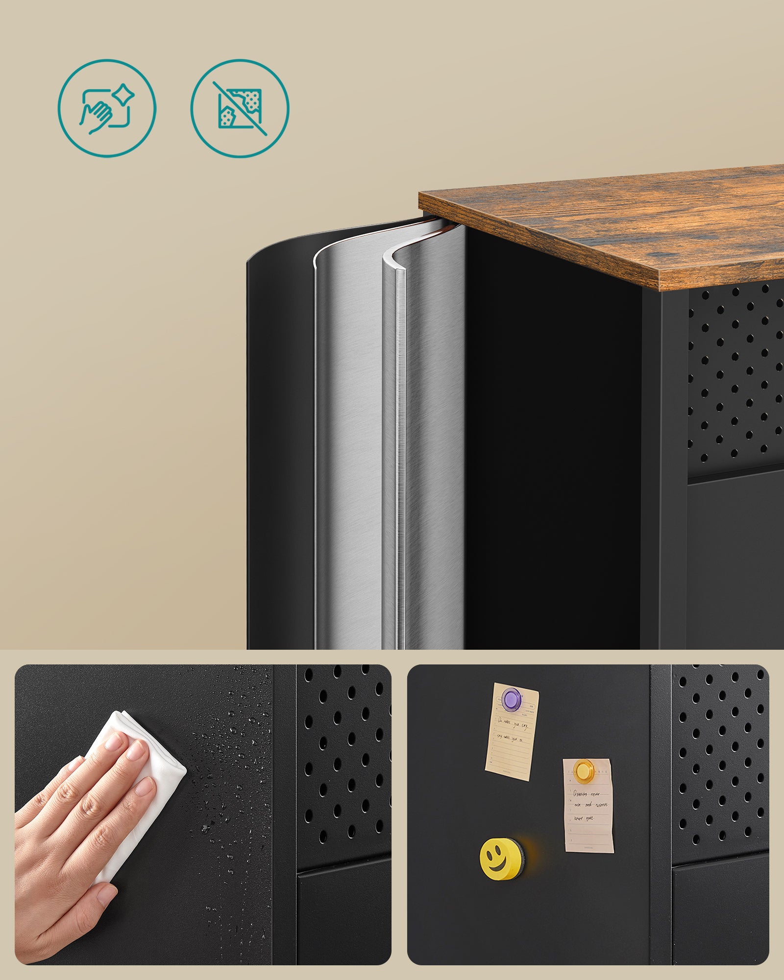 Armoire de Rangement, Étagères Réglables, Marron Rustique et Noir Mat - 3