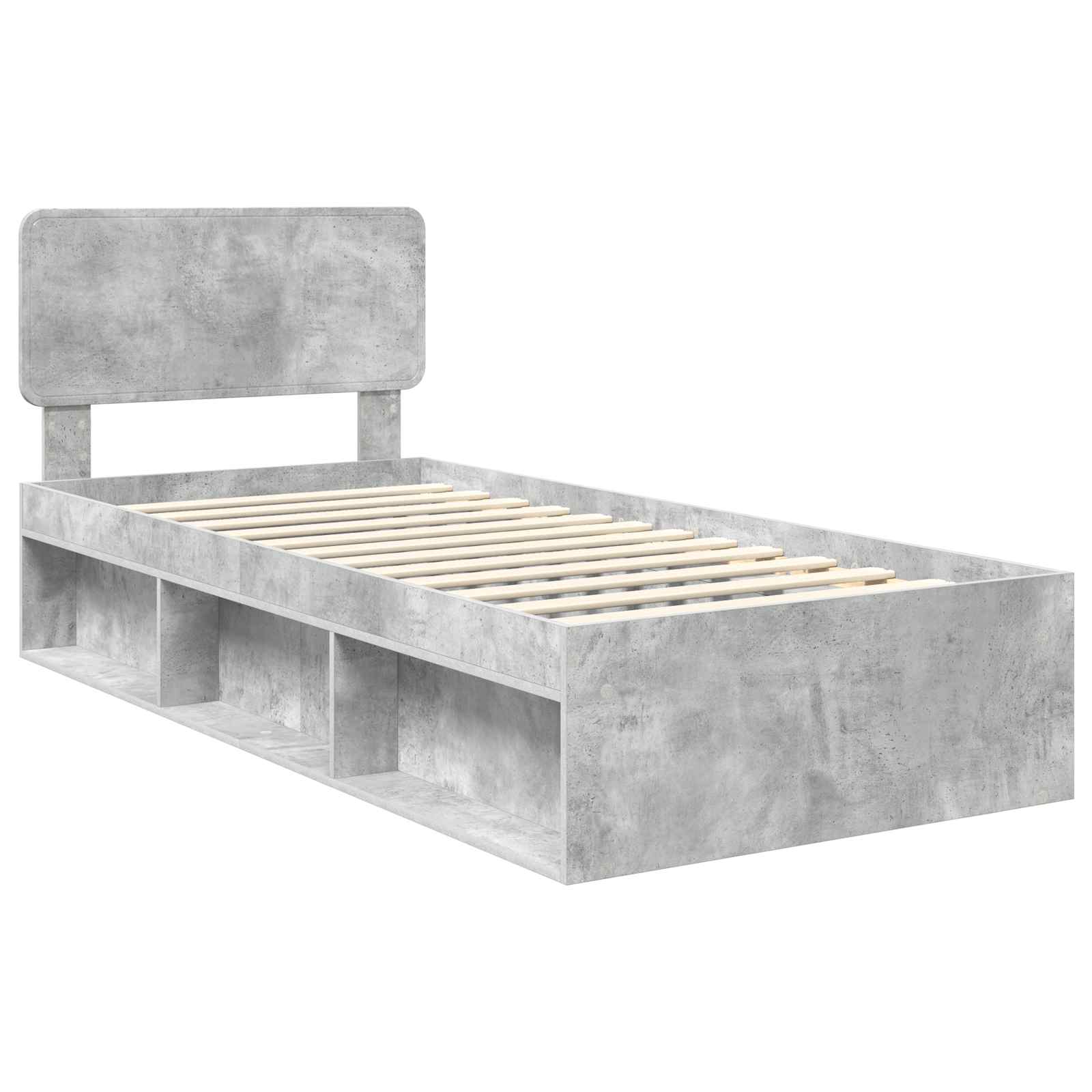 Cadre de lit avec tête de lit gris béton 75 x 190 cm pin massif - 4