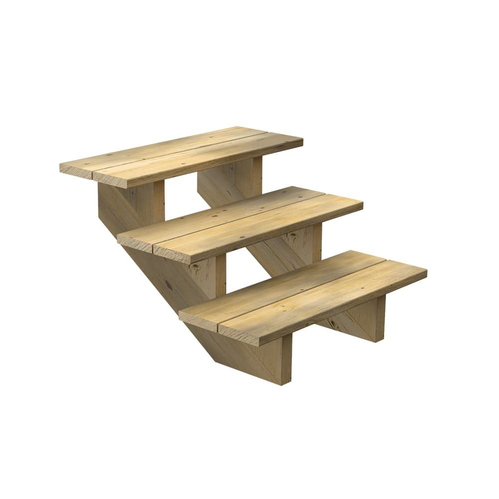 Escalera exterior de madera - 3 peldaños - ancho = 80 cm - peldaños cortables - sin contrahuellas - pino del norte - tratado en autoclave