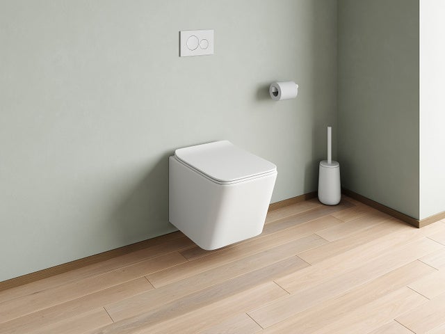 WC suspendu blanc mat en céramique sans bride - CLEMONA