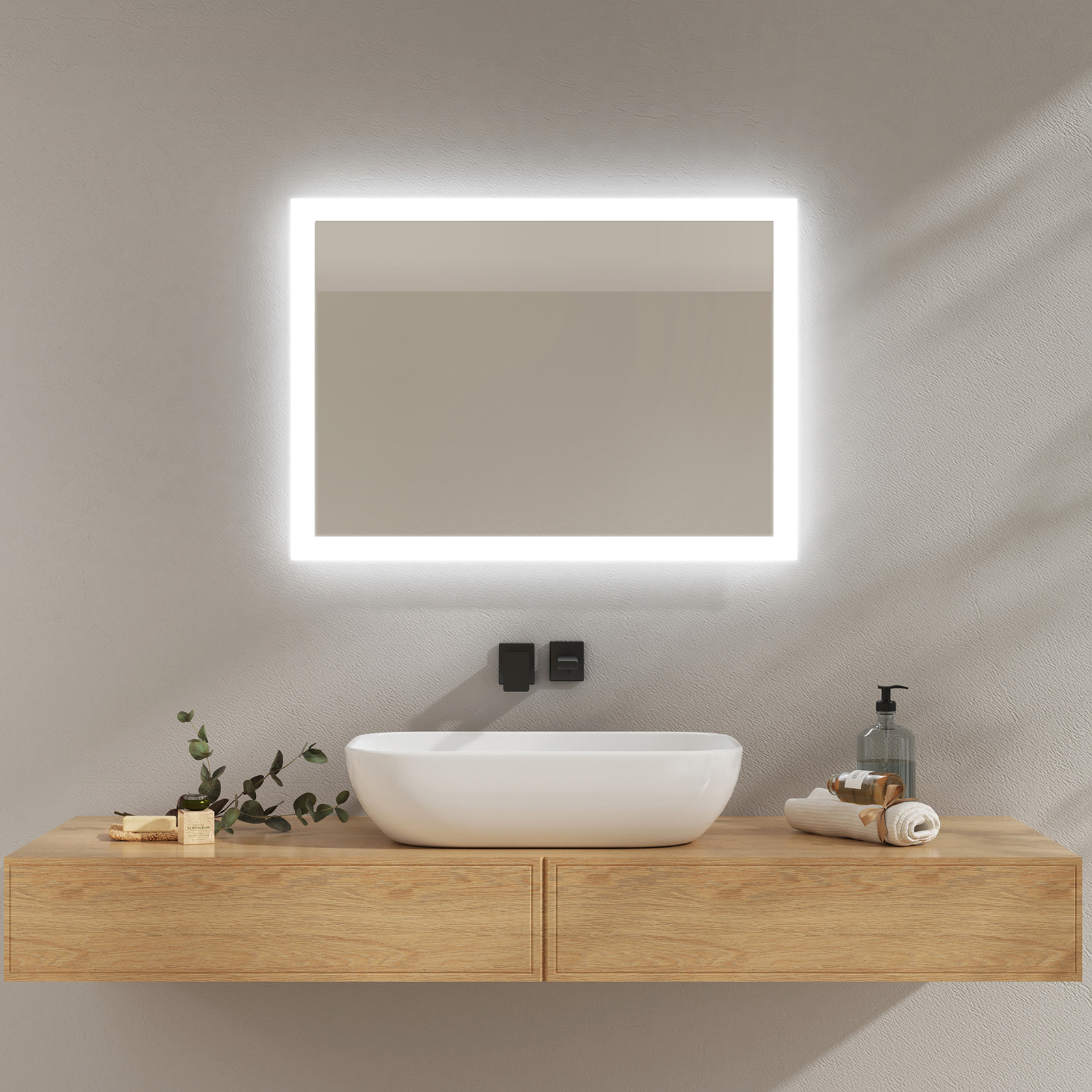EMKE Miroir De Salle De Bain Rond Avec Eclairage, Diamètre 60