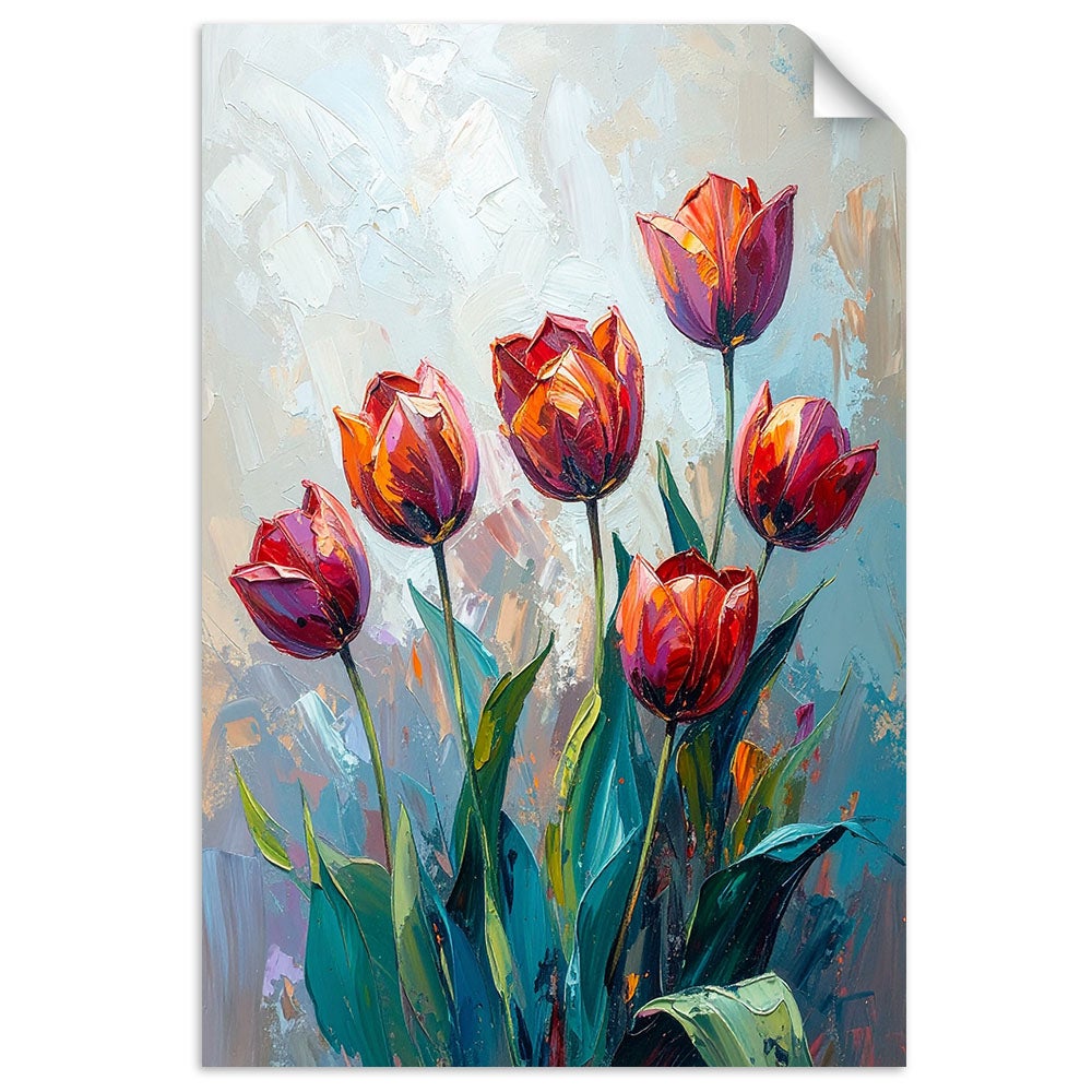 Plakaty samoprzylepne do salonu sypialni, Czerwone Tulipany Kwiaty jak malowany 30x45