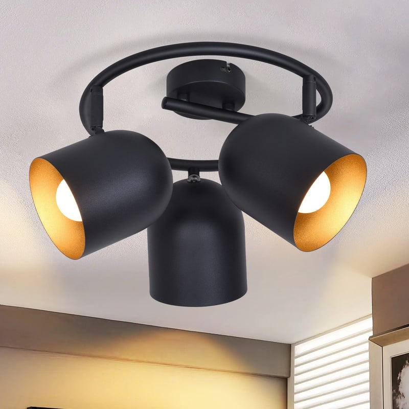 Nettlife Reflektorowa sufitowy 3-punktowy E14, regulowany 350°, czarno-złoty, Lampa industrialna vintage