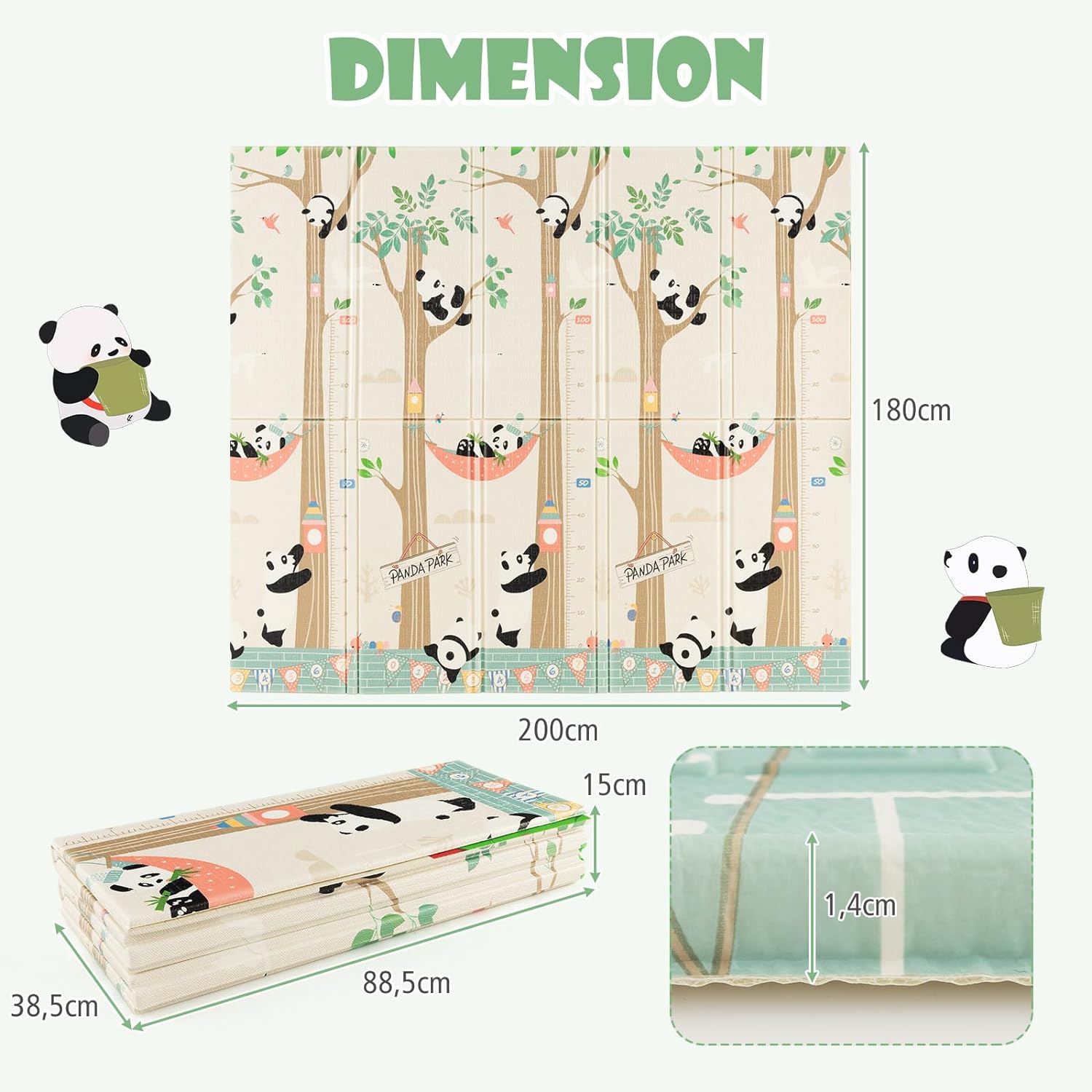 Tapis de Jeu Bébé Pliable 200x180x1,4cm, Tapis de Sol XXL en XPE Imperméable(Girafe+Panda) - 4