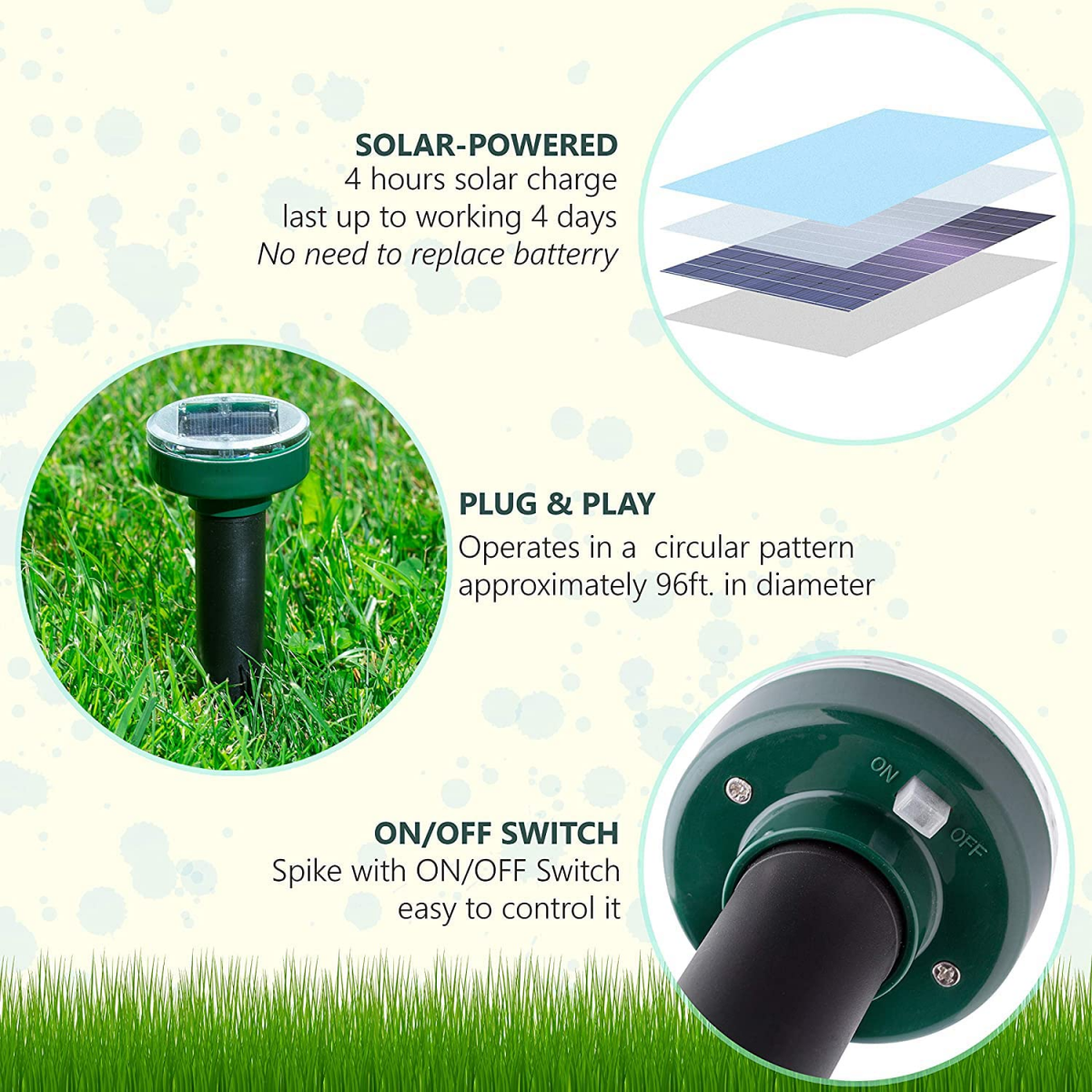 Répulsif solaire contre les taupes,4 pièces répulsif à ultrasons contre les nuisibles -Lutte contre les taupes avec IP65 imperméable à leau,répulsif - 4