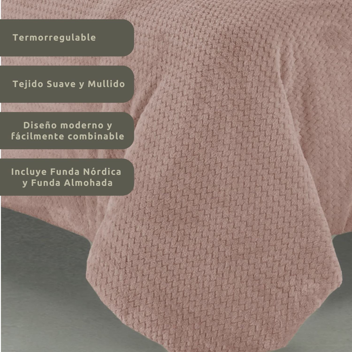 Funda Nórdica Coralina Lisa Rosa Cama 150cm (240x220cm) Donegal Collections - 4