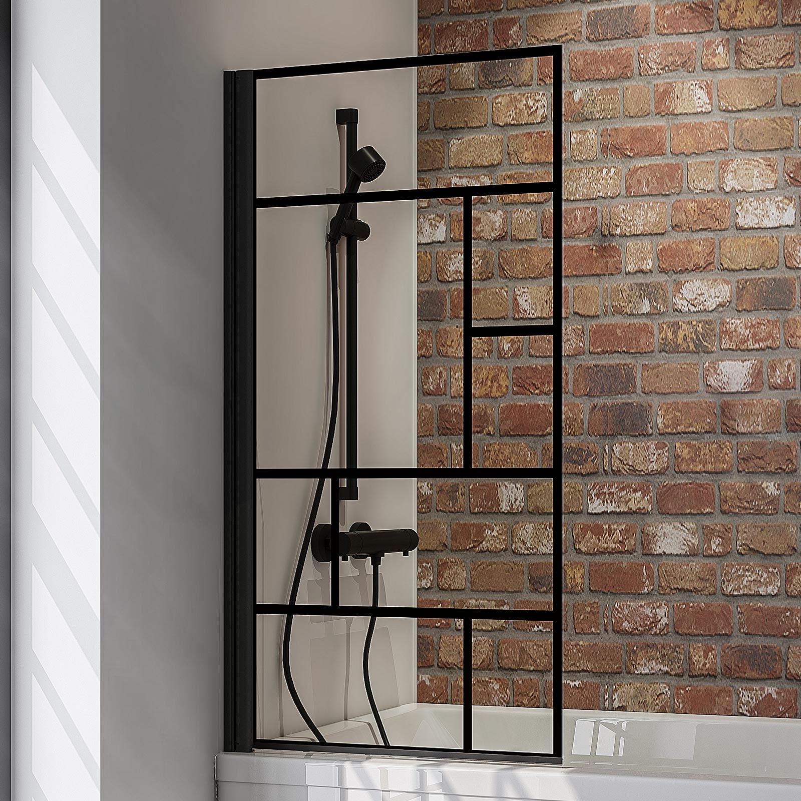 Pare-baignoire pivotant transparent noir, H.140 x l.80 cm SCHULTE, paroi de baignoire réversible, écran de baignoire 5 mm pliant, rabattable atelier - 2