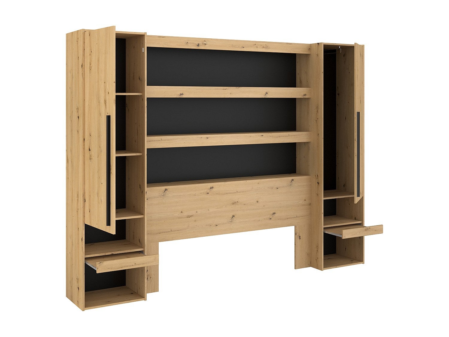 Pont de lit avec rangements et LEDs - L269 cm - Coloris : Naturel et noir - VARLY - 5