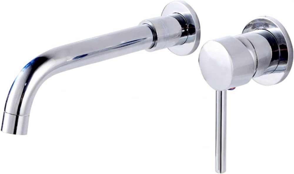 Bateria łazienkowa ścienna, jednouchwytowa, obrotowa wylewka 360 stopni, regulacja ciepłej i zimnej wody (chrom)
