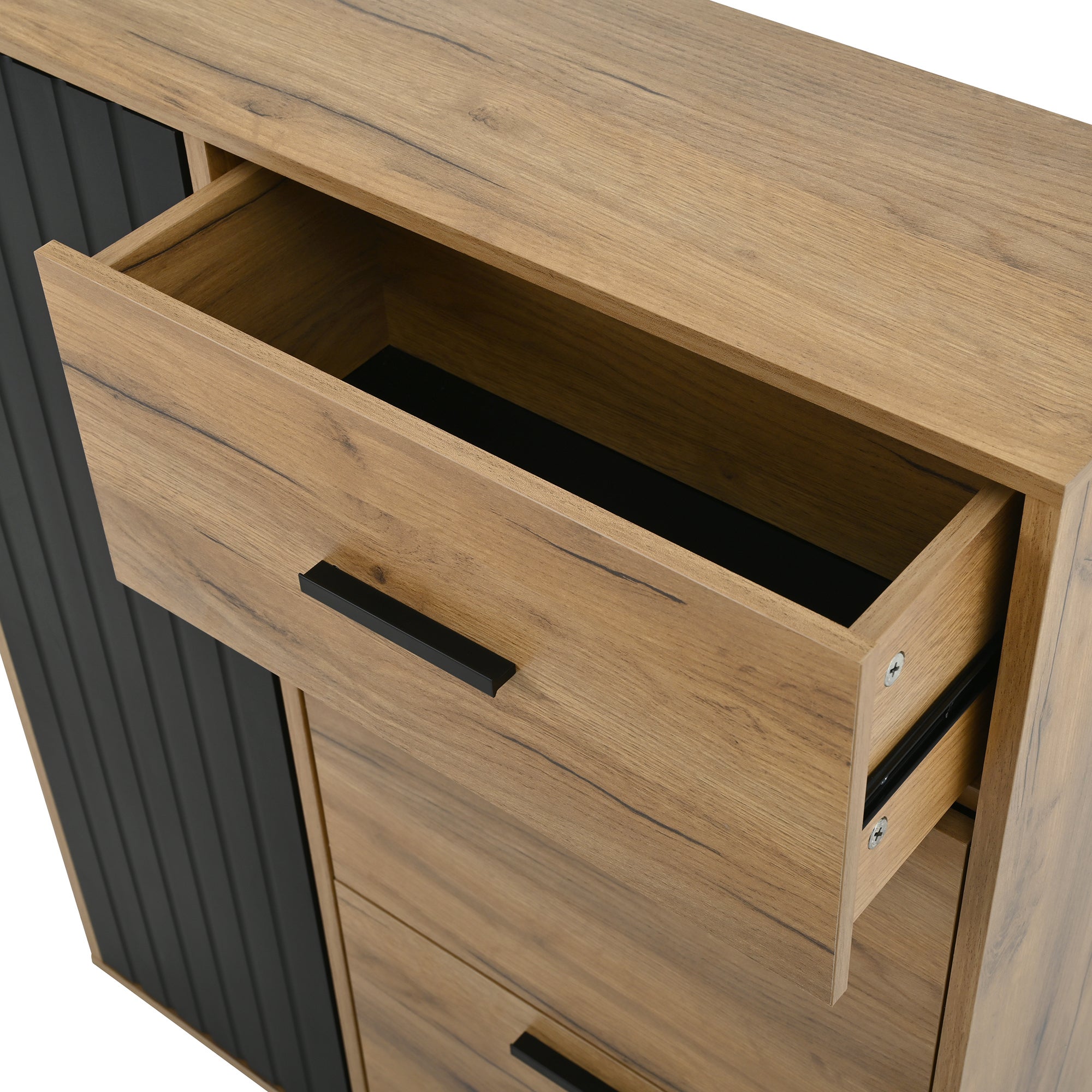 Scarpiera 80x24x95,5cm - con 2 ante a ribalta - con 1 cassetto e 1 anta - Naturale + Nero - 9