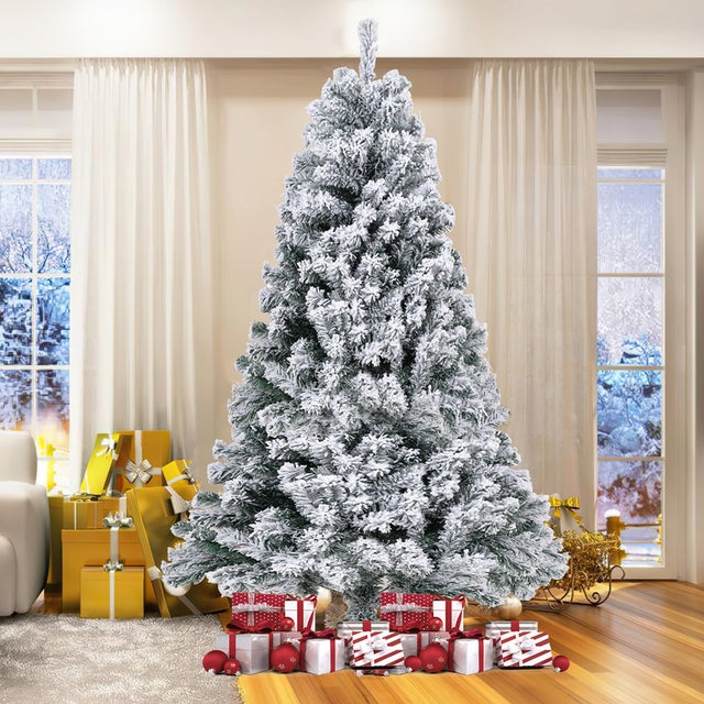 180CM Sapin de Noel Artificiel Demi-Enneige avec 860 Branches en PVC,Base en Metal