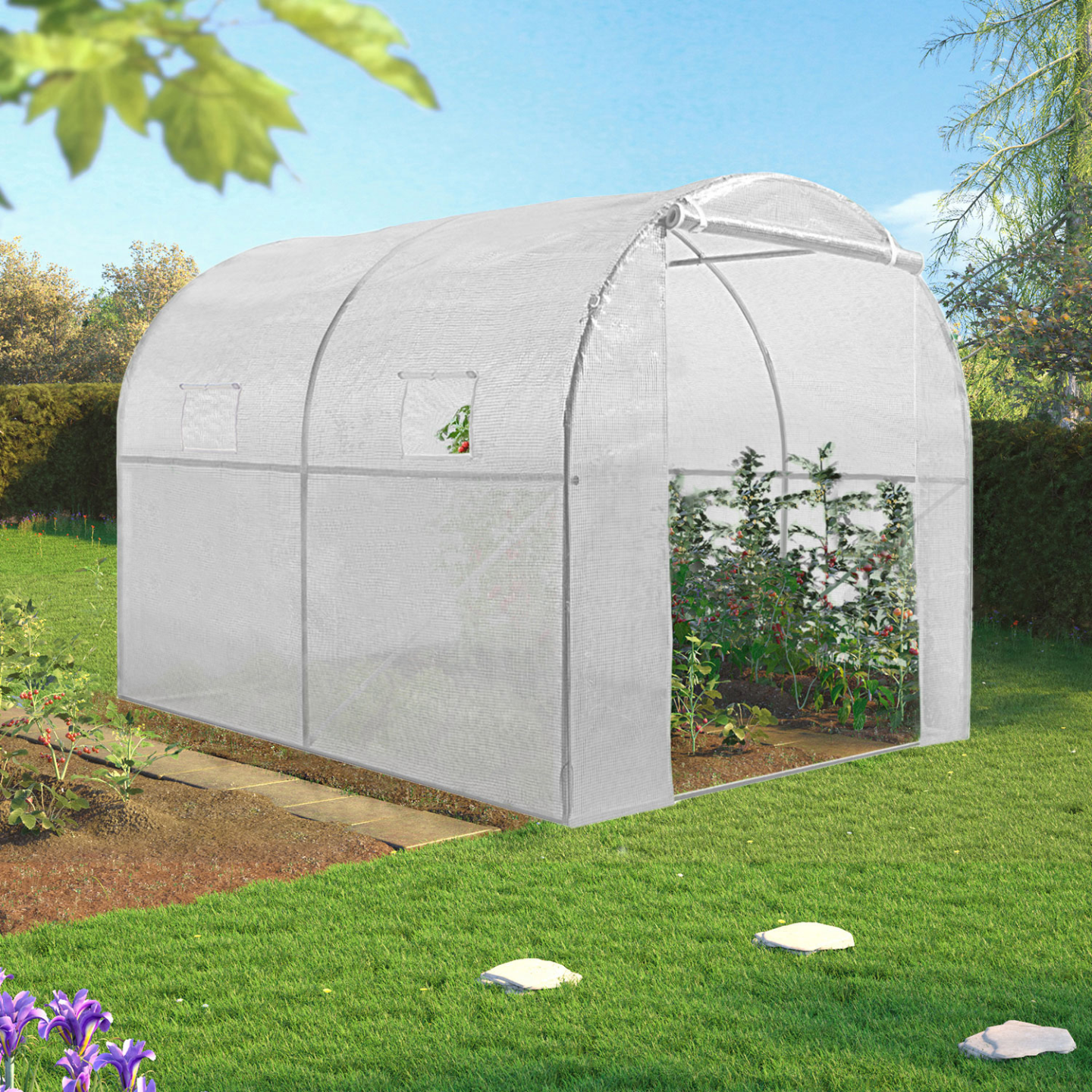 Bâche de rechange 130 gr/m² pour serre tunnel 6m² blanche 4 saisons ROMA - 5