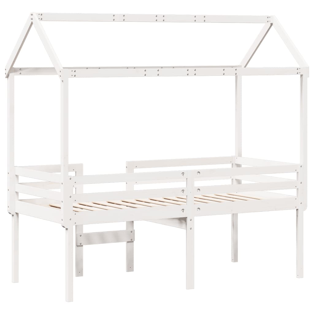 Lit haut avec toit blanc 75x190 cm bois de pin massif - 8