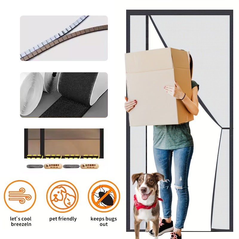 Puerta Mosquitera Magnética de Apertura Lateral - Cierre Magnético, Antiinsectos, Manos Libres, Cortinas para Puerta, Negro, 95x210cm - 4