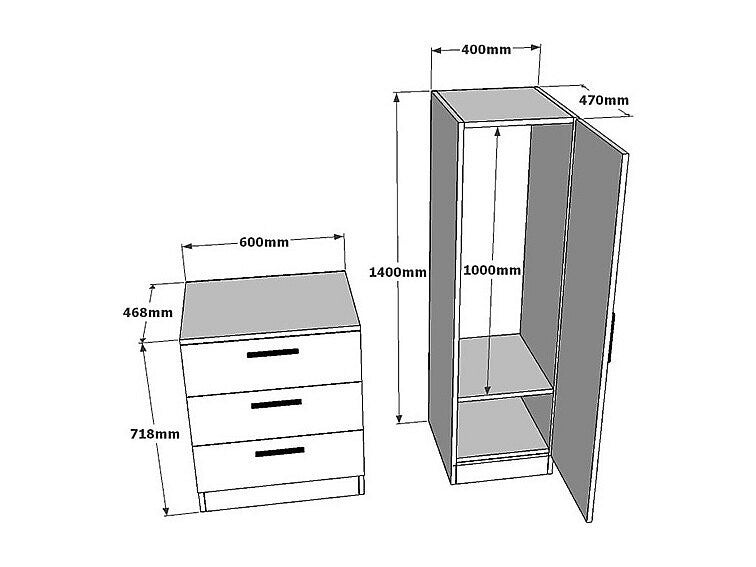Commode 3 tiroirs avec armoire et miroir - Blanc - VITORIO - 5