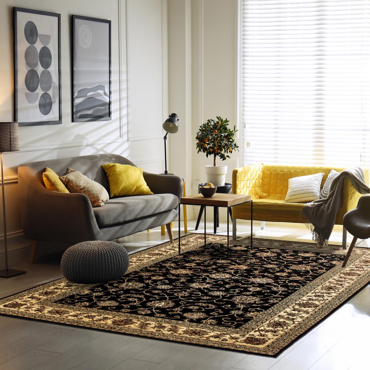 Tapis orient 120x170 rectangle noir tissé motifs orientaux BISKO 1 - 2