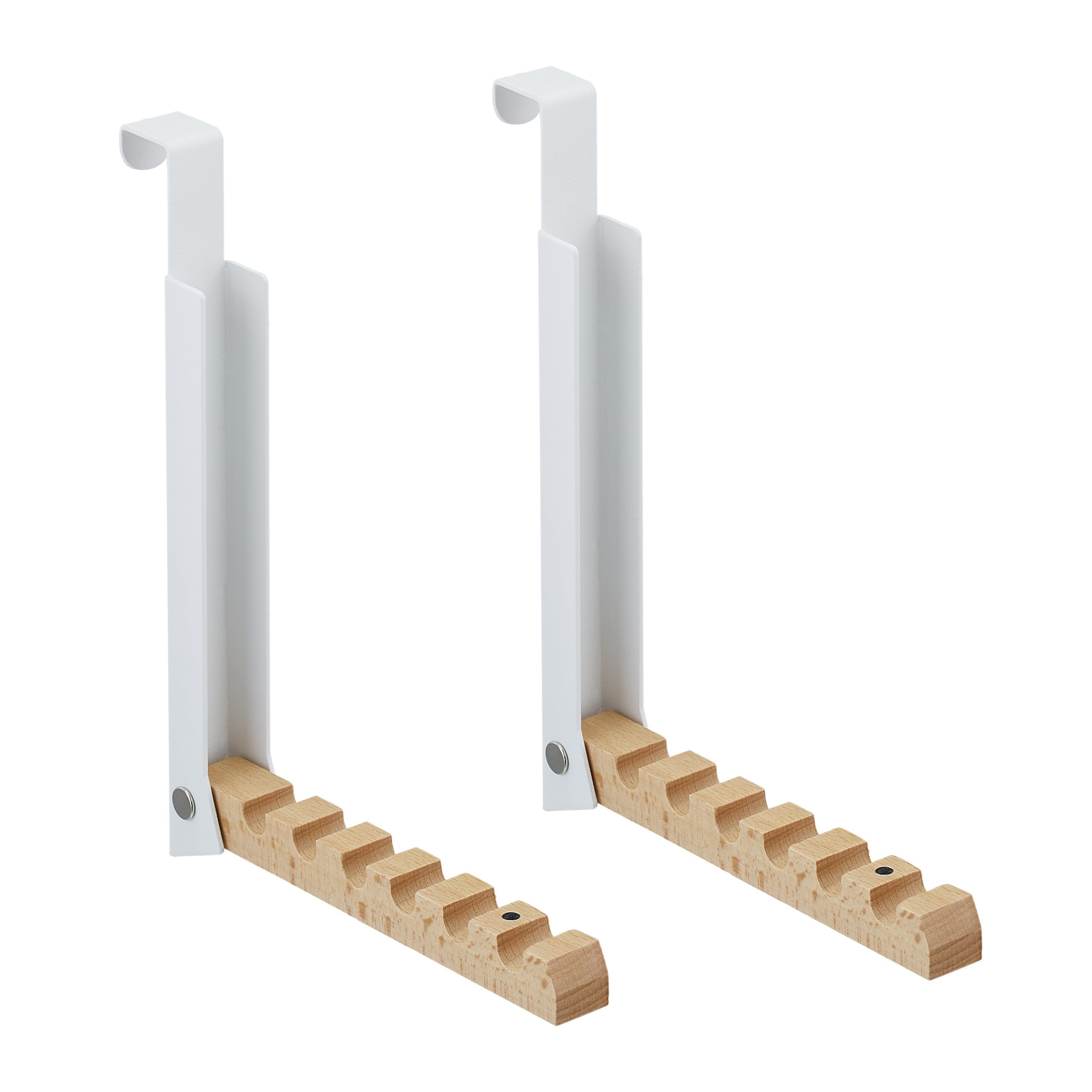 Składany wieszak do drzwi o grubości maks. 2 cm, zestaw 2 szt., na 6 wieszaków, metal i drewno, biały
