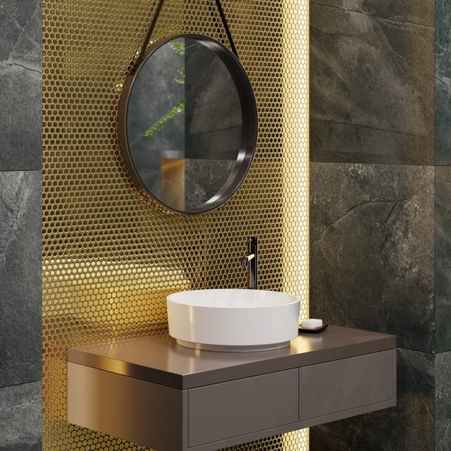 Mosaico su rete per bagno e cucina in ceramica Golden Drops - 29,3 x 31,7 cm