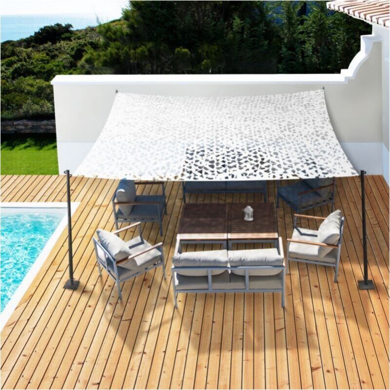 Voile d'ombrage, voile d'ombrage rectangulaire design camouflage 3x4M blanc, filet de protection solaire filet de camouflage extérieur - 2