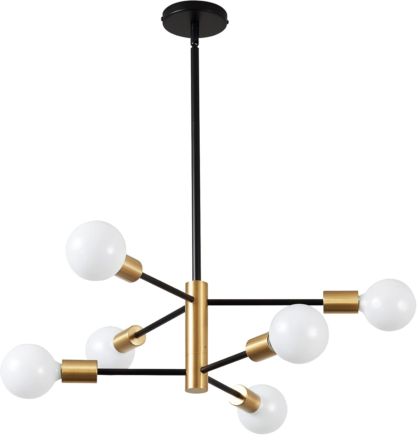 Nowoczesny żyrandol Sputnik, 6-punktowa lampa sufitowa w stylu Mid-Century, lampa wisząca w stylu retro industrialnym, żyrandol (bez białej żarówki) - 7