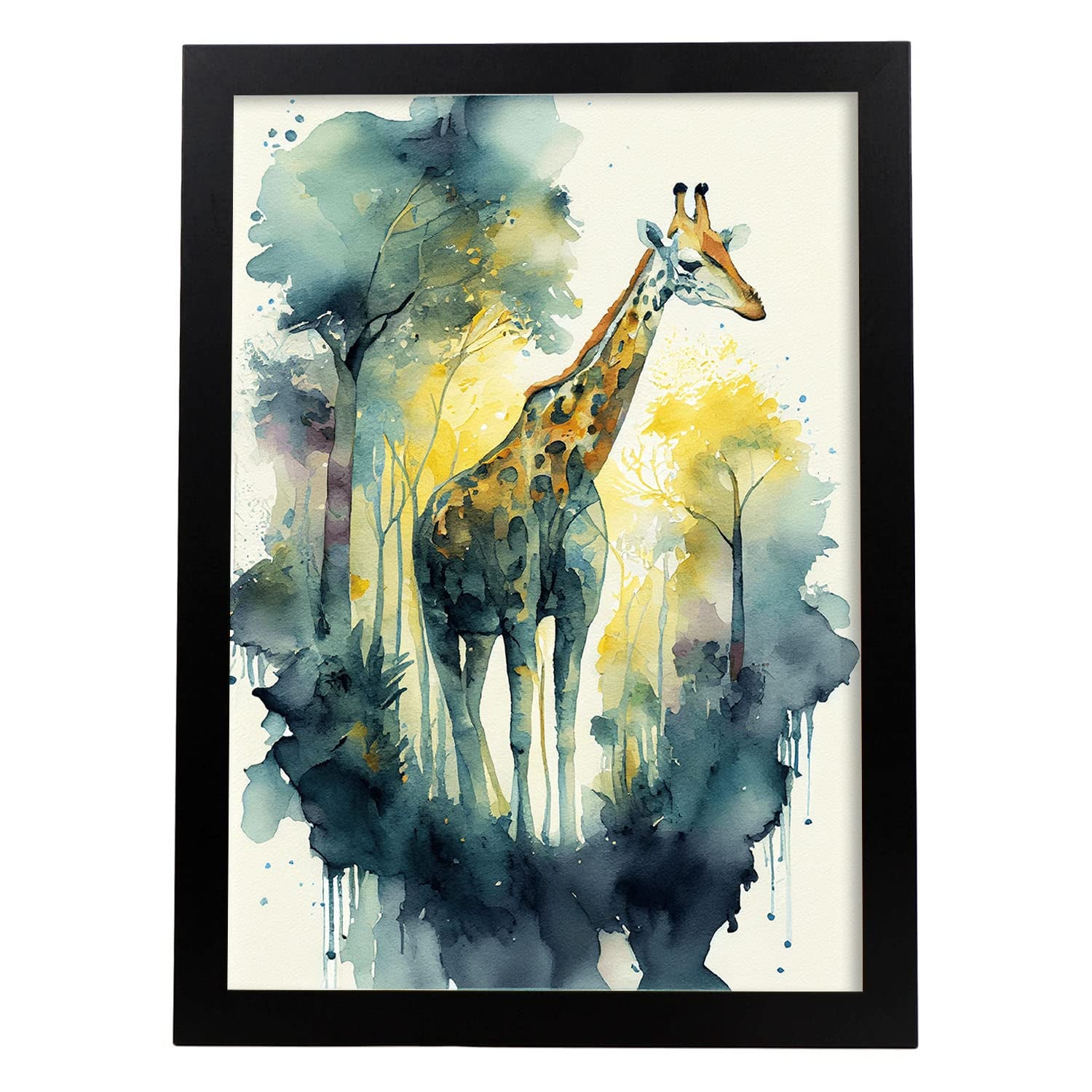 Nacnic poster de jirafa en estilo acuarela ilustraciones a todo color de animales salvajes en la naturaleza y diseño de interiores a3 con marco negro