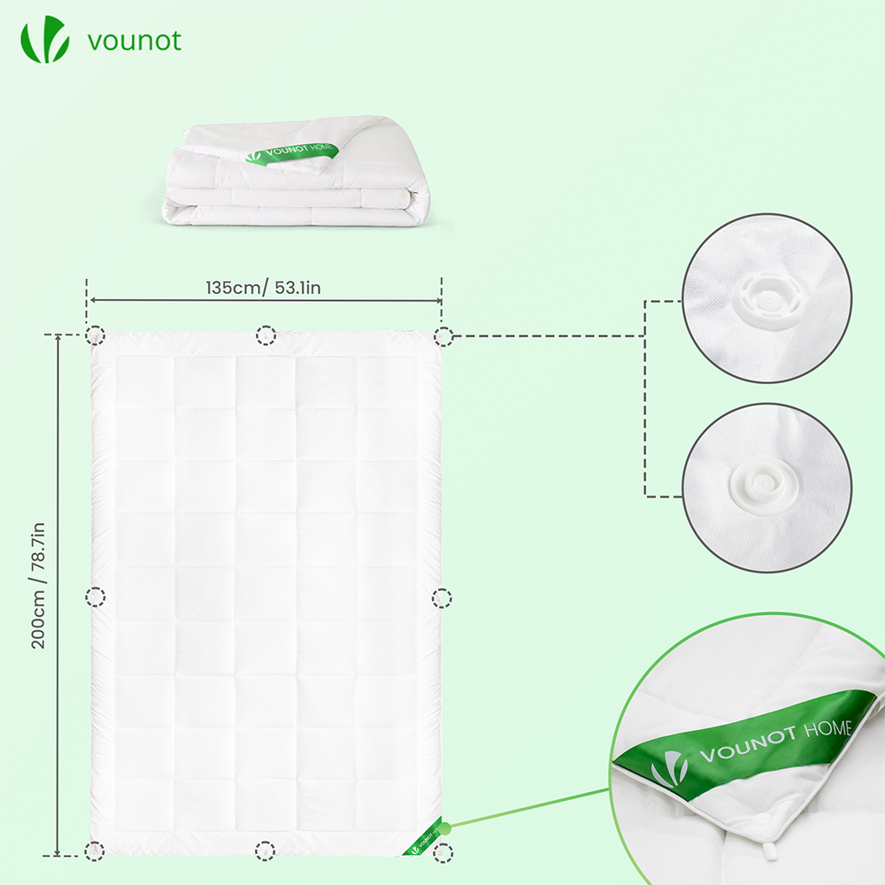 Couette legere doux avec rembourrage polyester 200gsm 135x200cm blanc VOUNOT® - 7