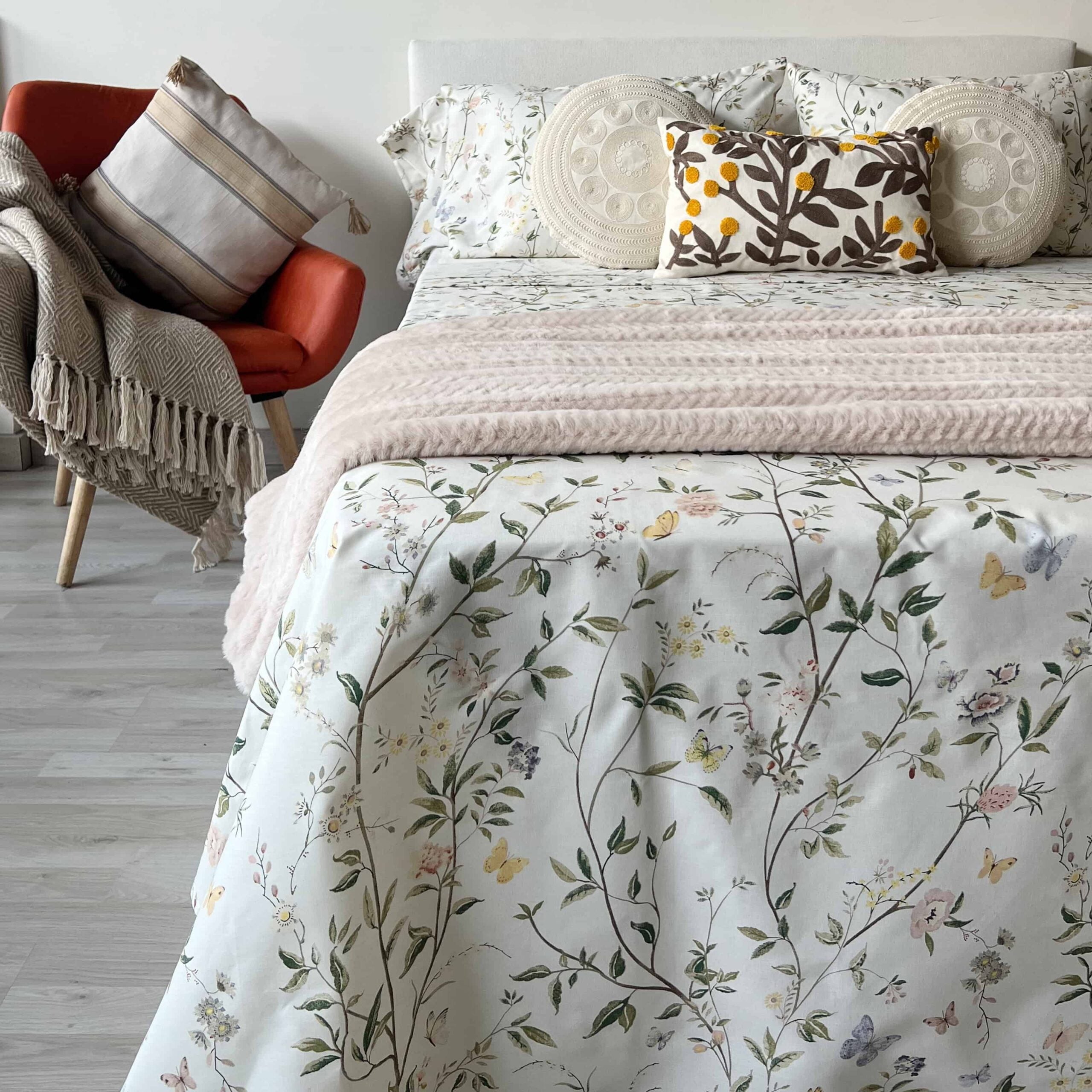 Juego de Sábanas 100% Algodón Mariposas Primavera Piezas Cama