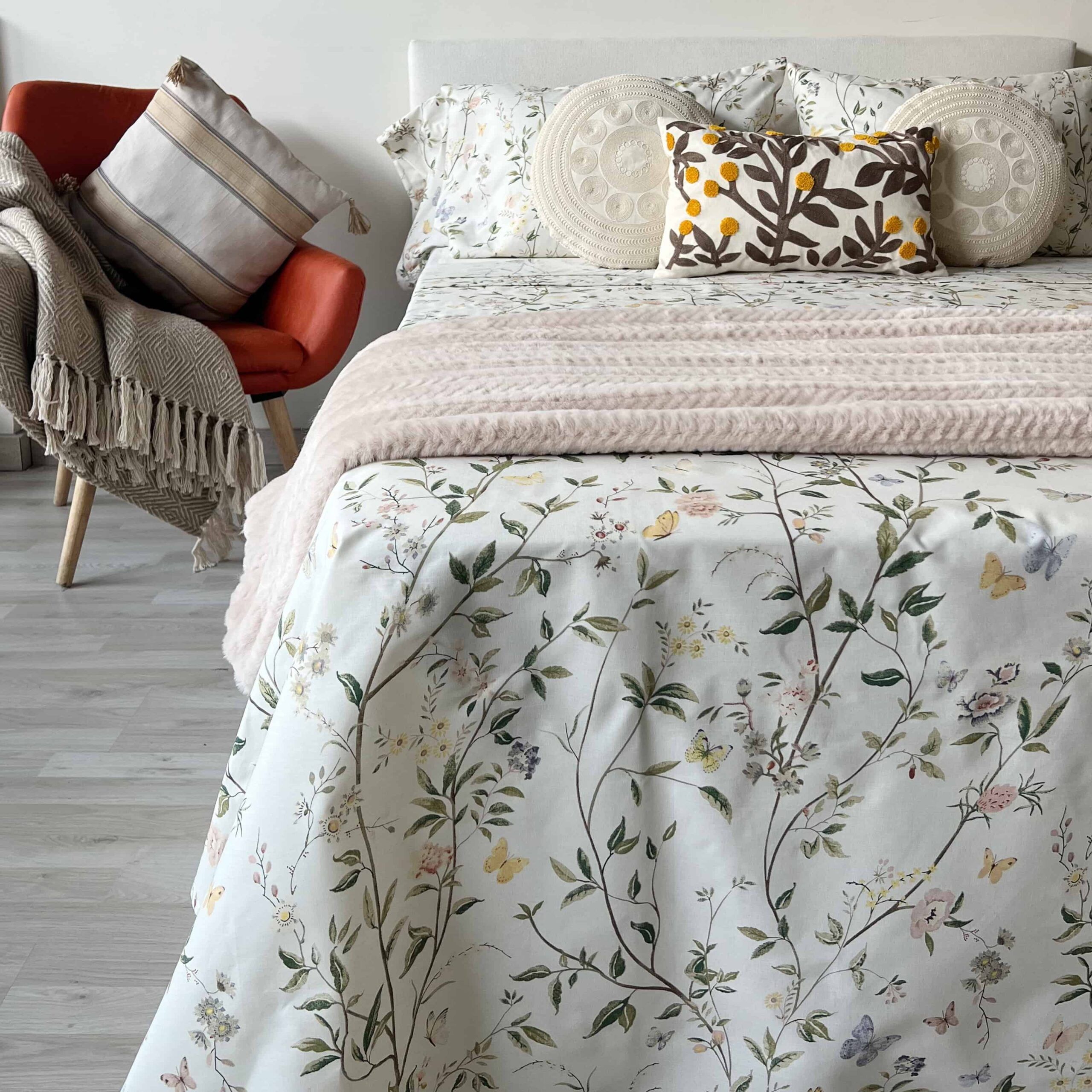 Juego de Sábanas 100% Algodón Mariposas Primavera Piezas Cama