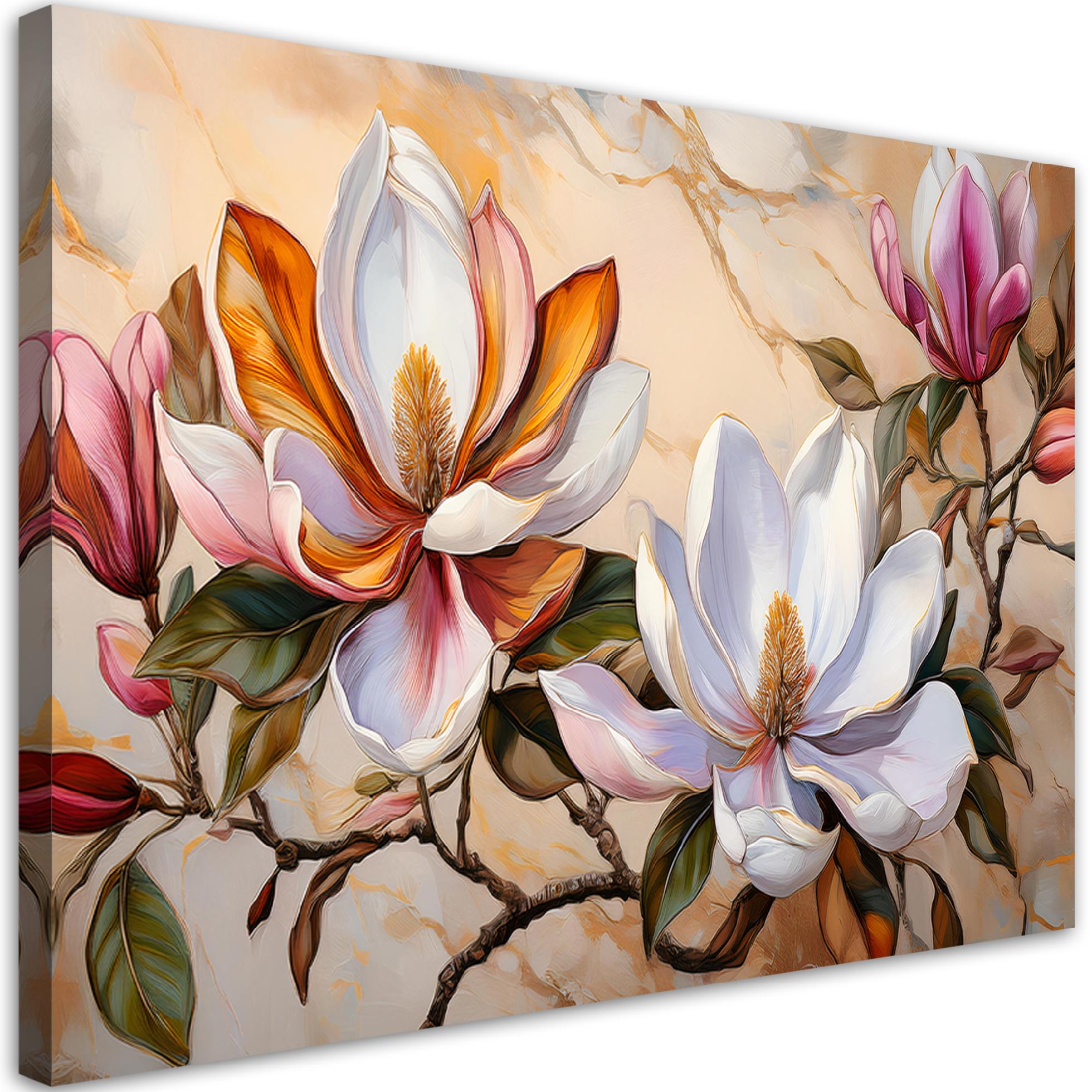 Obraz na płótnie, Magnolie Gałązka Kwiaty Rośliny Marmur 60x40