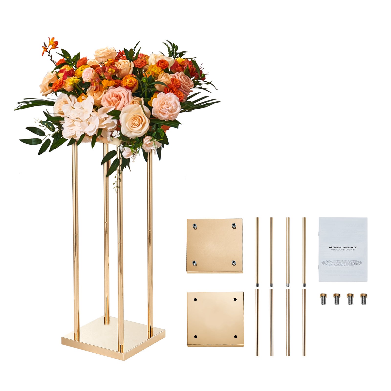 Lot de 4 supports fleurs mariage SucceBuy en métal doré, hauteur 80 cm avec stratifié, présentoir cylindrique pour fête et réception - 3
