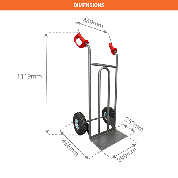 Diable acier pour chantier - Tout terrain - Roues gonflables - Charge max 250kg - DDPO2-RG - 2