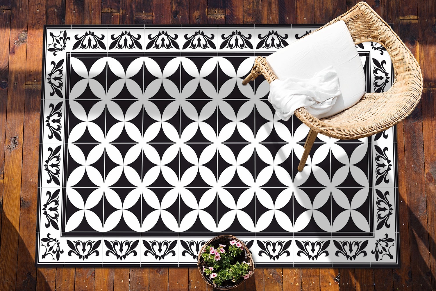 Tapis vinyle extérieur décoratif carreaux espagnols style méditerranéen authentique terrasse 150x225 – Tulup - 4