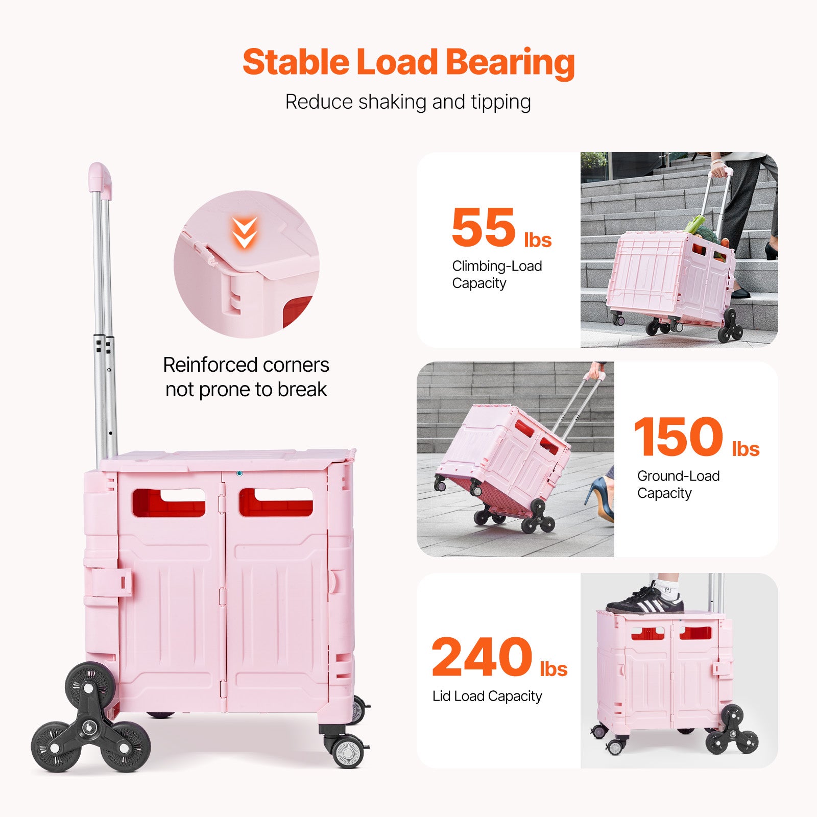 Carrinho utilitário dobrável,SucceBuy carrinho portátil dobrável rodinhas 65 L. Equipado com rodízios para subir escadas e rodízios giratórios 360° - 5