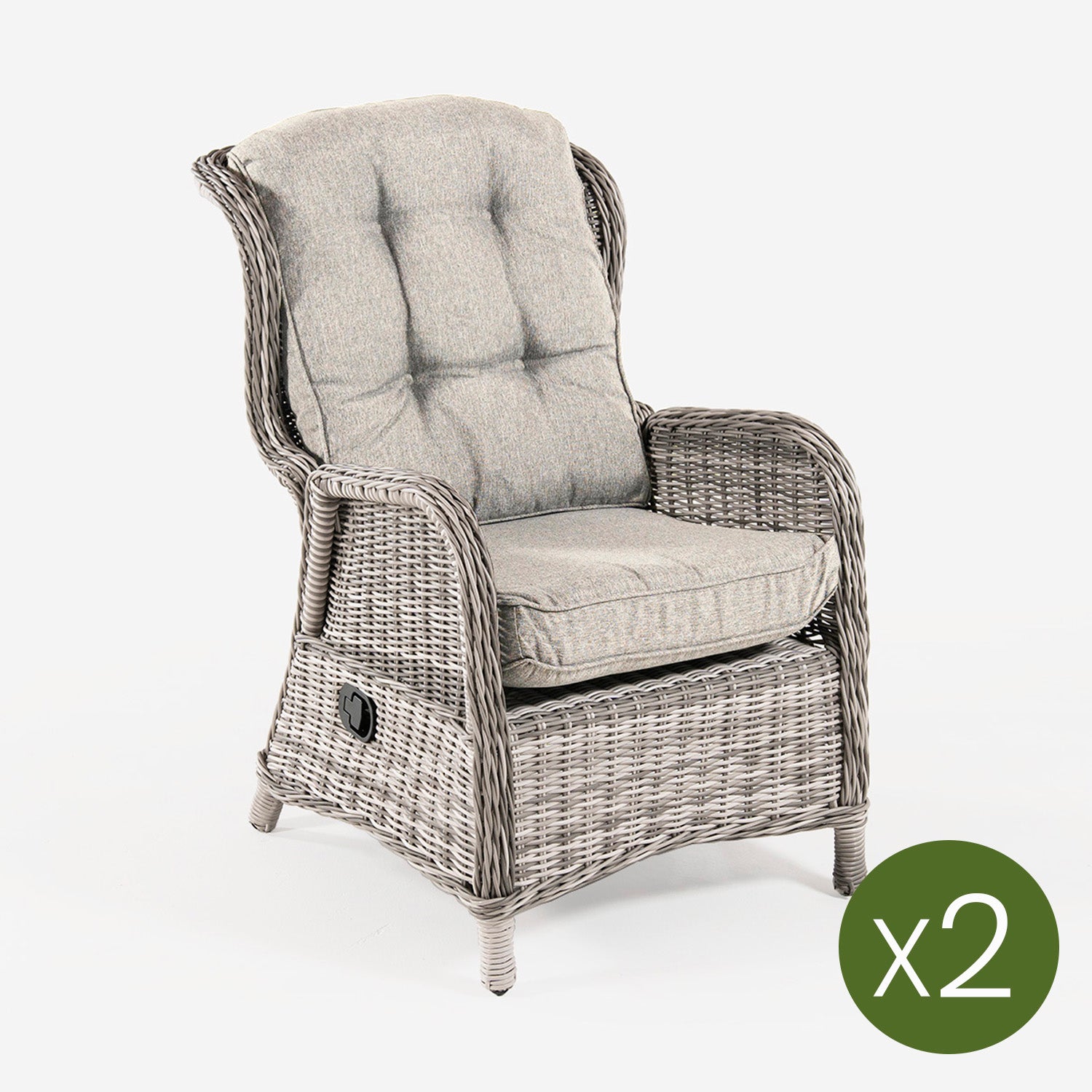 Pack 2 sillones para exterior, ratán sintético, aluminio y ratán sintético redondo, color gris claro, sillon:64x80x105