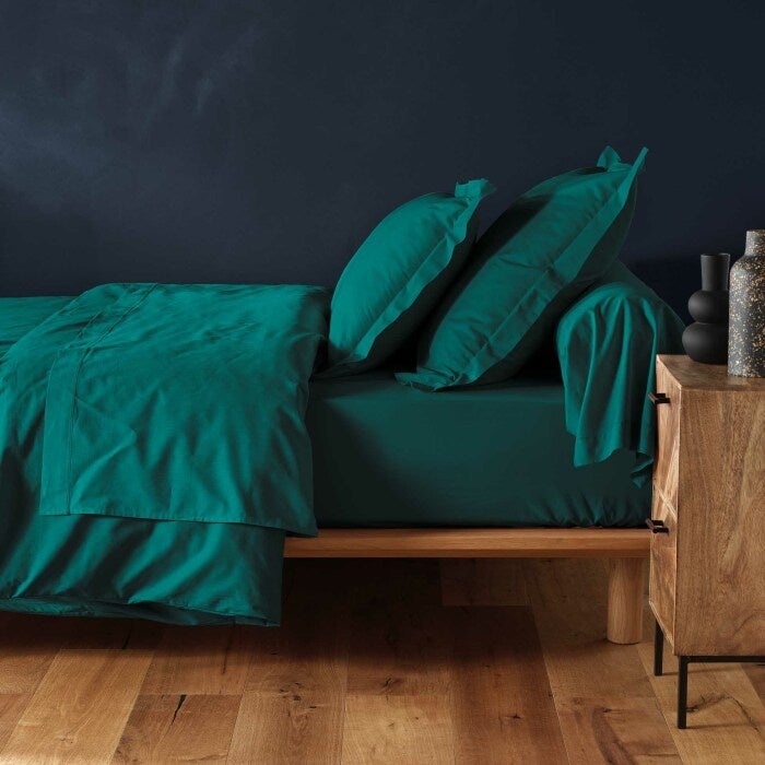 Drap housse 2 personnes 160 x 200 cm uni 57 fils lina Emeraude - 5