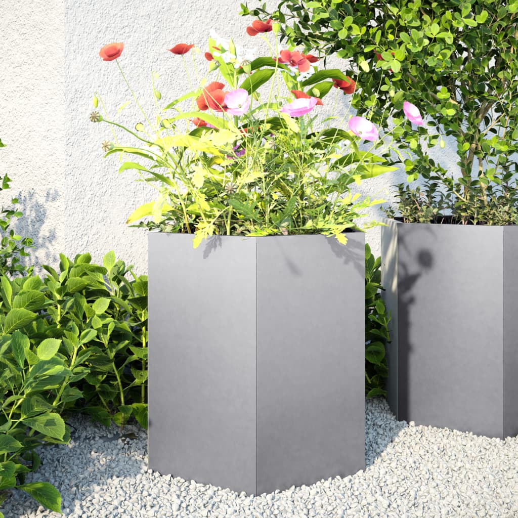 vidaXL Plantenbak zeshoek 46x40x45 cm gegalvaniseerd staal, bloempot, bloembak, buitenpot, planten bak, plantenpot, plantenbak buiten, bloempot binnen