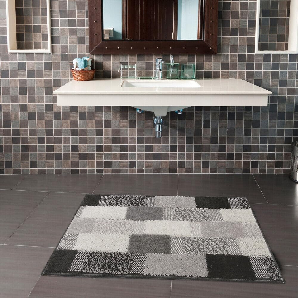 Tapis Douche Antidérapant 60x60 Cm - Gris PVC Avec Trous Drainage - QWORK