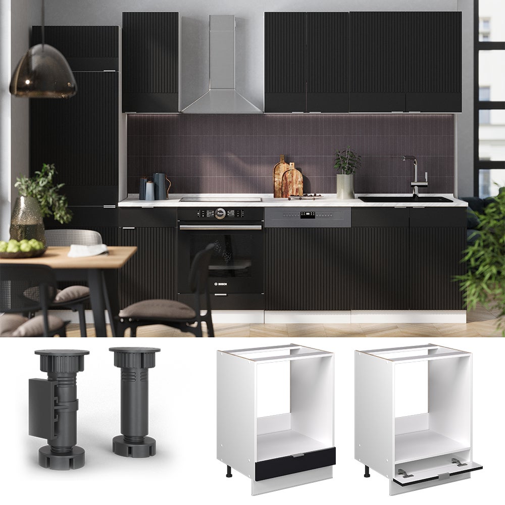 Vicco Meuble pour four Fame-Line, Noir rayé, 60cm sans PT - 2