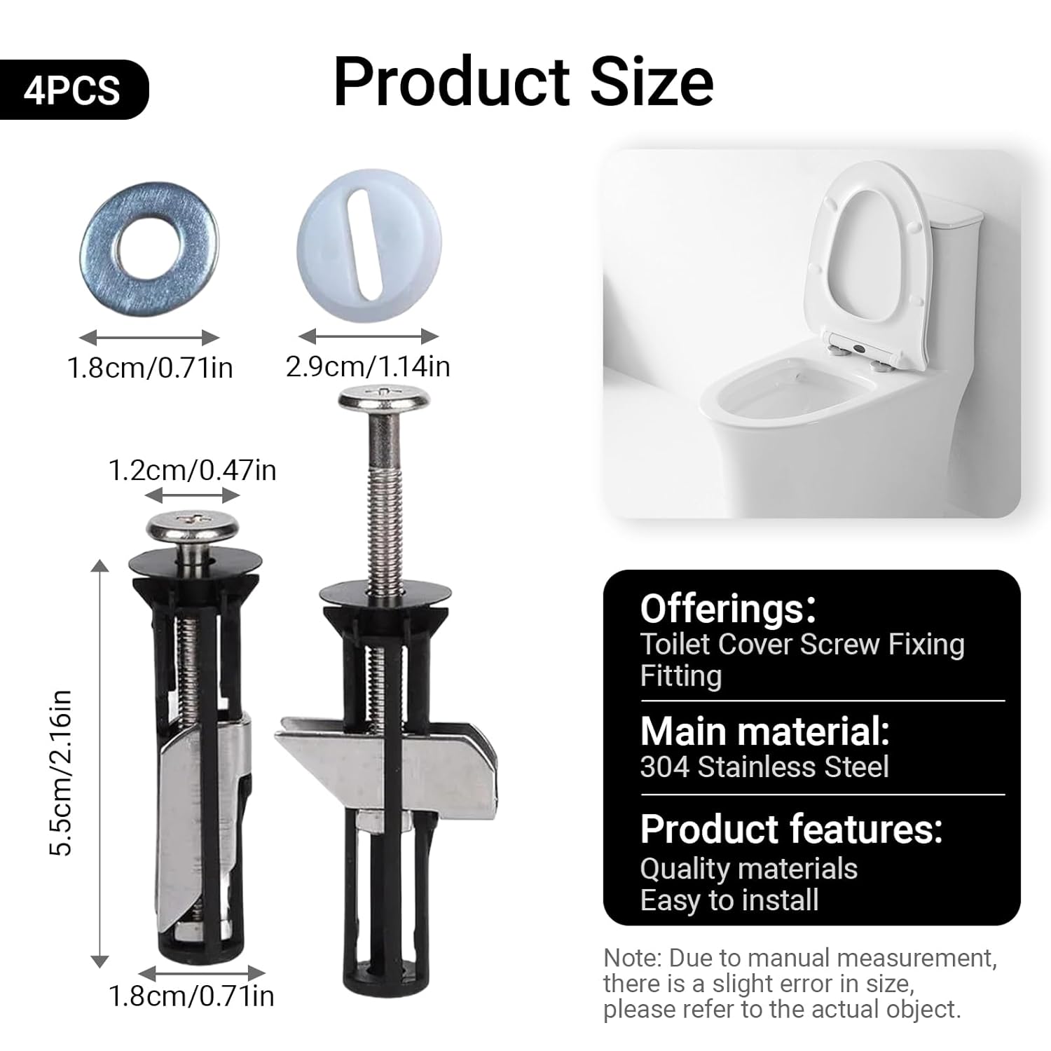 Kit 4 Boulons Vis Universels Siège Toilette JOOTUEPO - Fixations Acier Inoxydable Charnières Couvercle