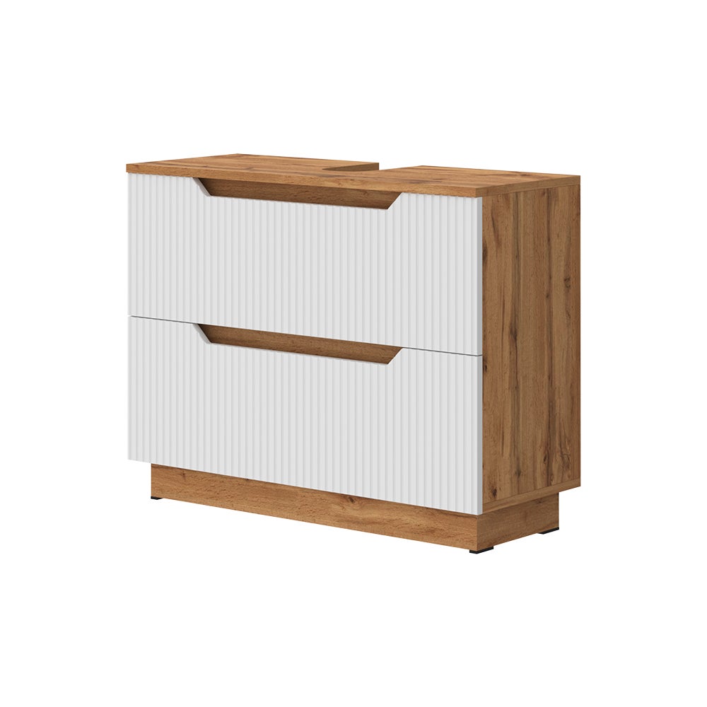 Vicco Szafka na wannę Lotta, Dąb/białe paski, 79.6 x 62.5 cm z 2 szufladami