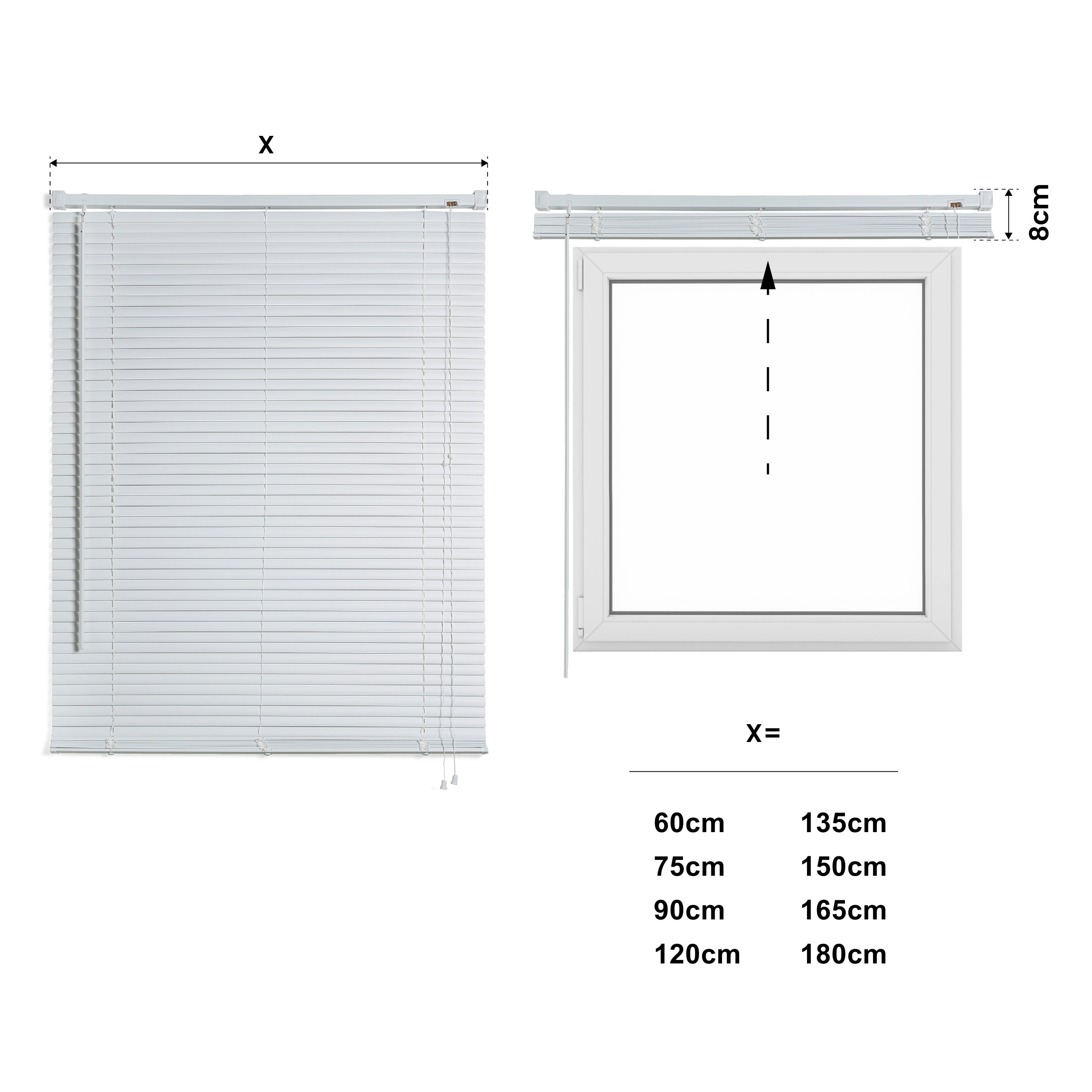 Estore veneziano de alumínio com cordão, cor branco, 150x250 cm - 4