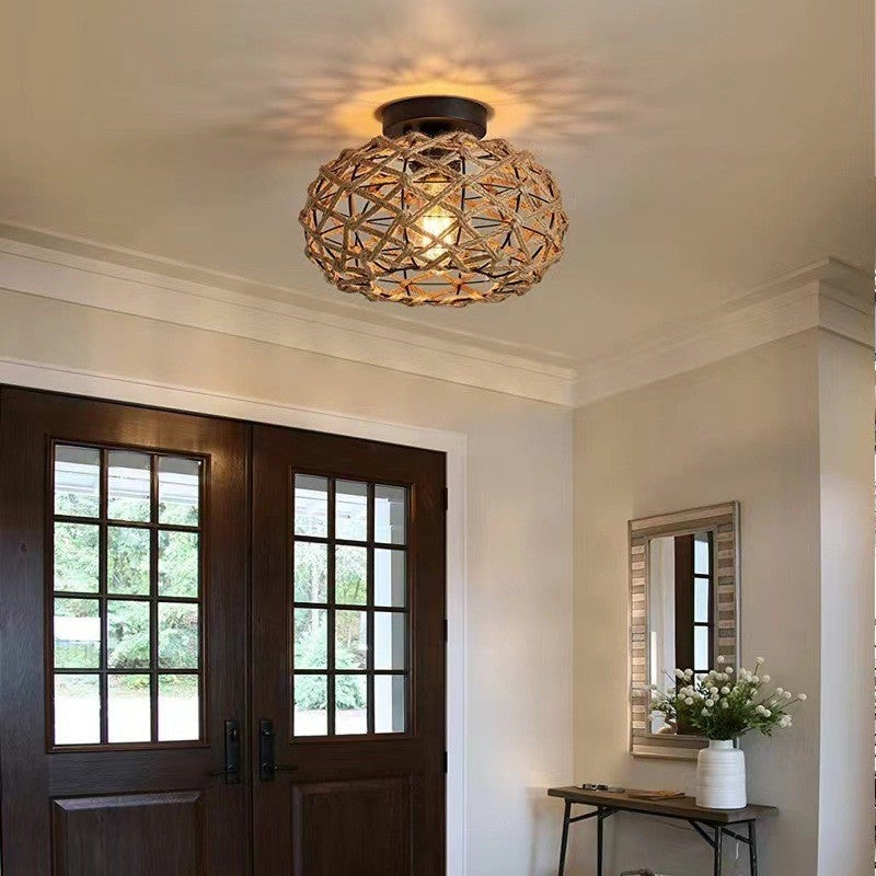 Lampa sufitowa rattanowa, żyrandol w stylu boho, lampa wisząca w stylu industrialnym, żyrandol sufitowy w stylu wabi-sabi - 2